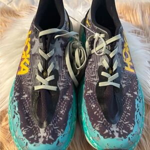 Hoka Athletic Shoes in Teal and Black with Yellow Accents